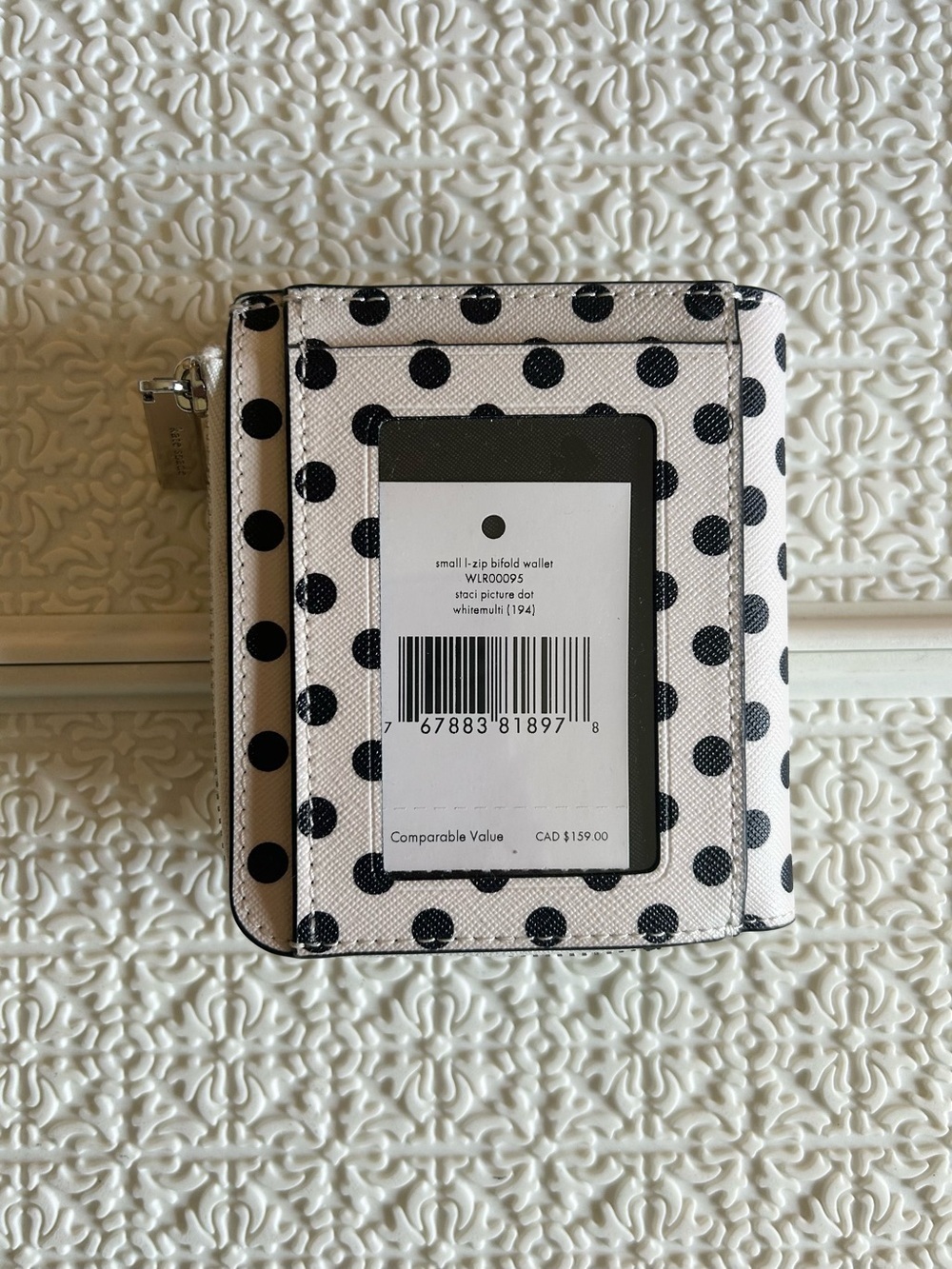 NWT KATE SPADE NY White and Black Polka Dot Zip Bifold Wallet - Picture 2 of 5